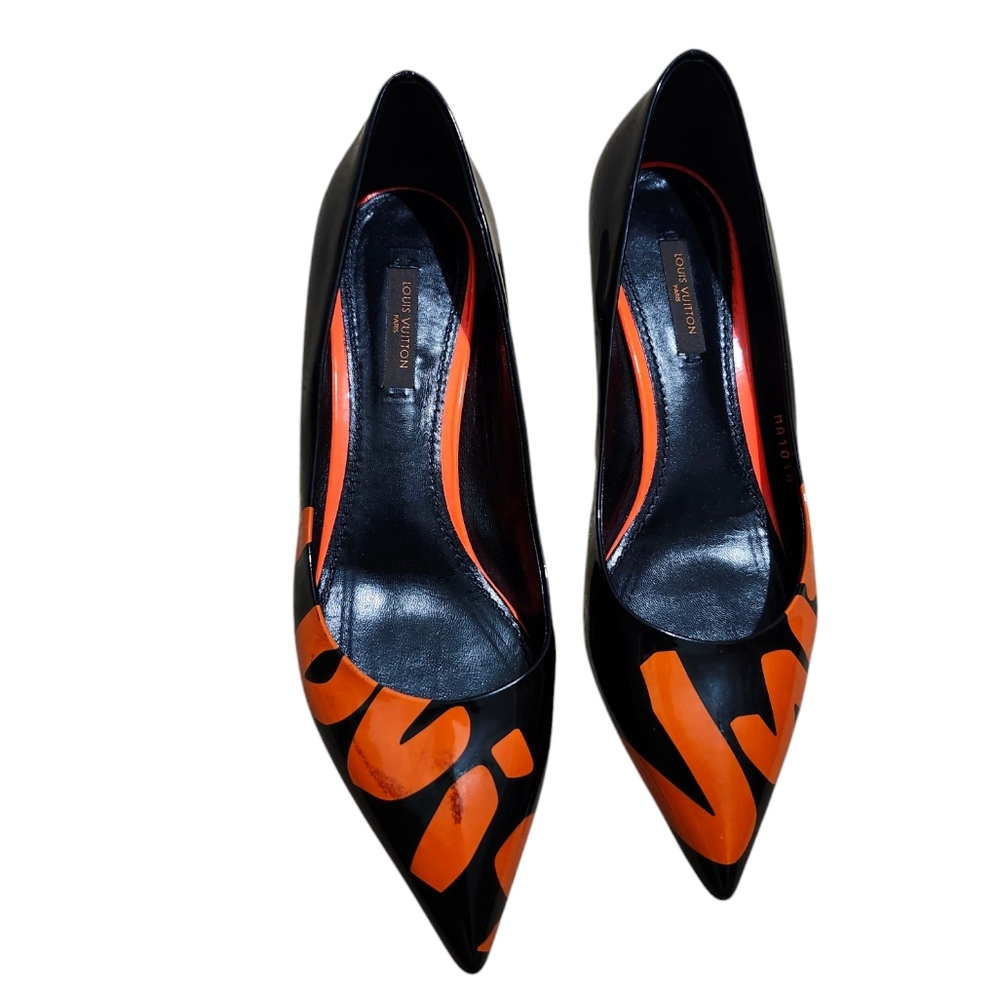 Louis Vuitton Graffiti kitten heels shoes - 37 Pointy Toe Leather Work Casual